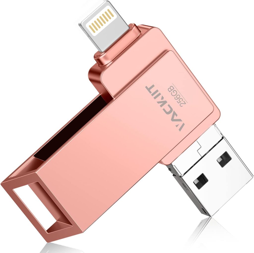 MFi Certified 256GB Flash Drives 3.0 High Speed 3ni1 USB Stick External Storage Compatible for iPhone/PC/iPad/Android/More Devices for Photos and Videos Transfer Storage Backup(Pink)
